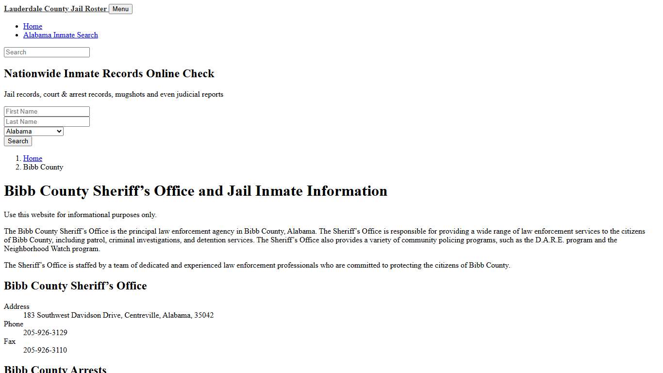 Bibb County Sheriff, AL, Jail Inmate Search, Recent Arrests